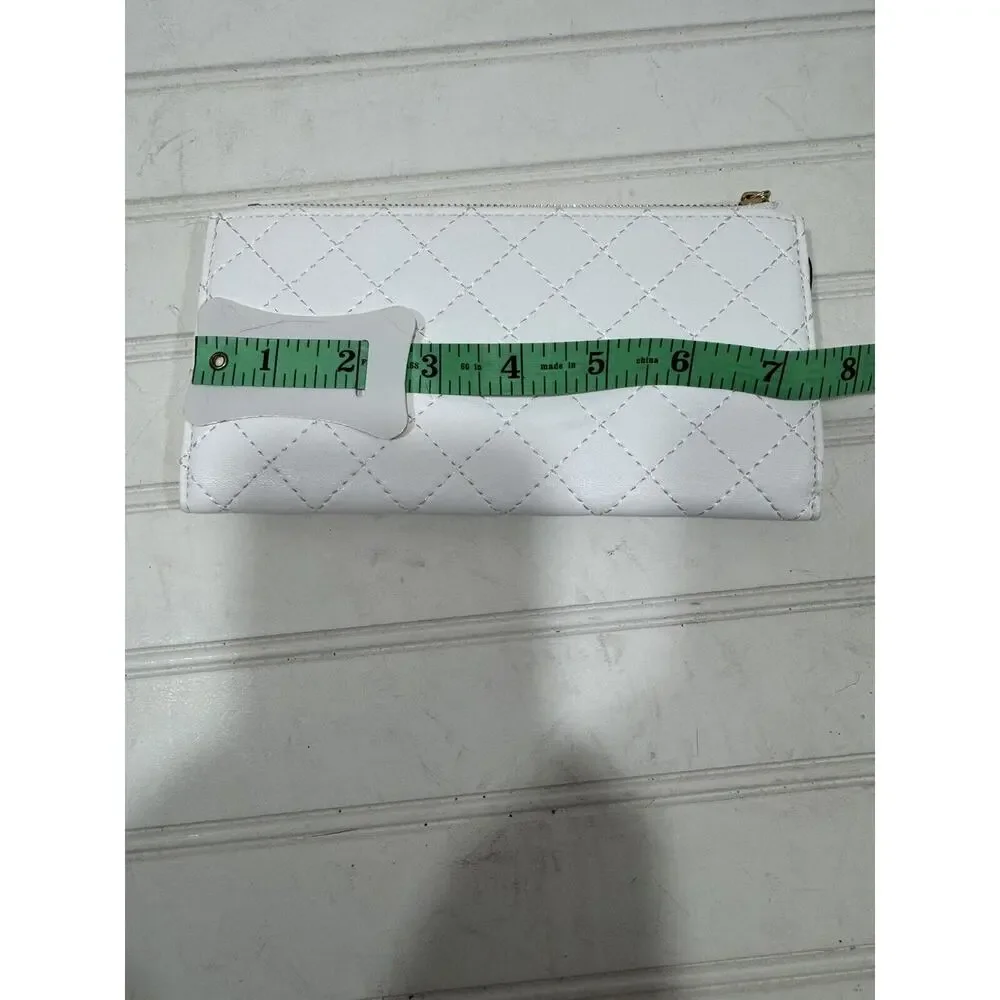 Studio Badgley Mischka White Quilted Long Cards Wallet NWT Vegan Leather - Picture 4 of 7